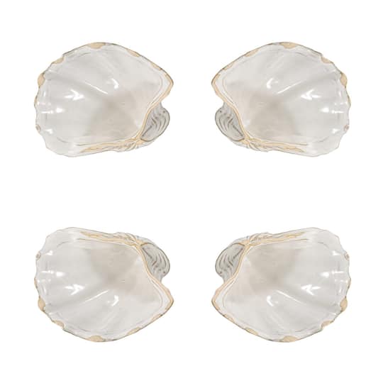 Hello Honey® 8" White Reactive Crackle Glaze Stoneware Shell Plates, 4ct.